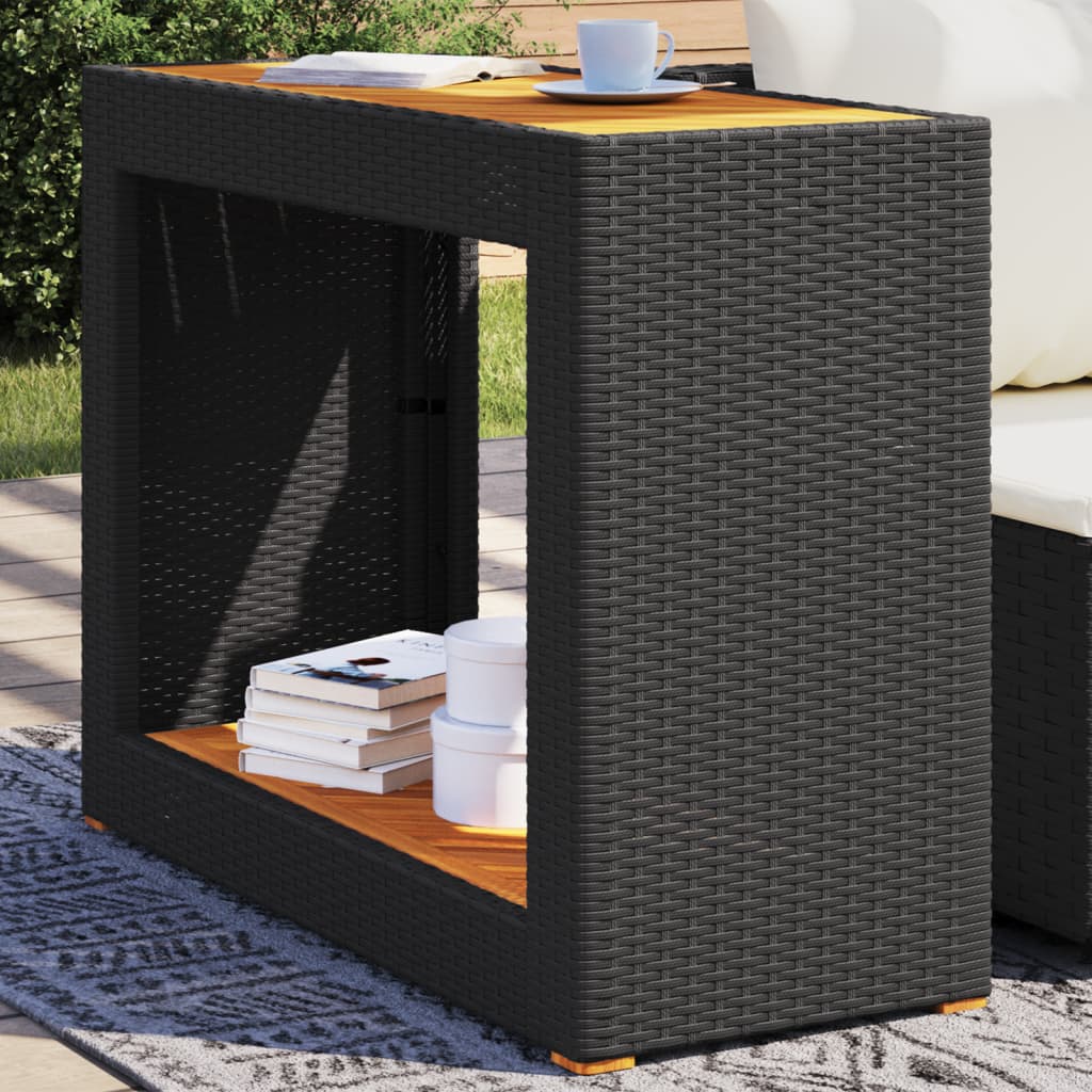 vidaXL Table d'appoint de jardin avec plateau en bois Noir Résine tressée