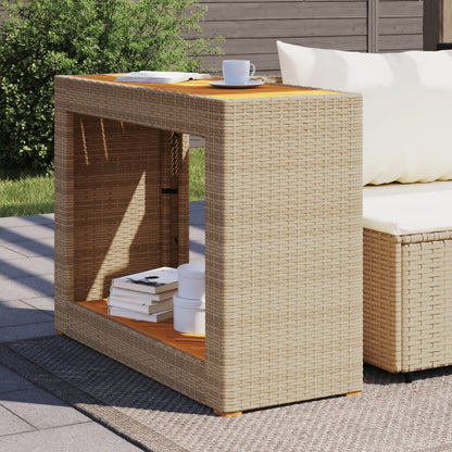 vidaXL Table d'appoint de jardin avec plateau en bois Beige Poly rotin