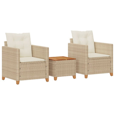 vidaXL 3-tlg. Bistro-Set mit Kissen Beige Poly Rattan Akazienholz