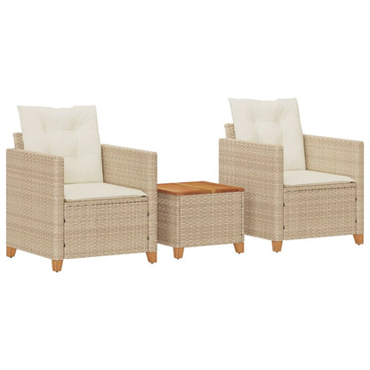 vidaXL Ensemble de bistrot 3 pièces avec coussins beige en rotin synthétique et bois d'acacia