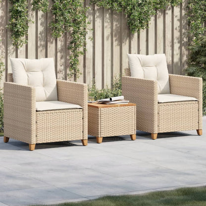 vidaXL Ensemble de bistrot 3 pièces avec coussins beige en rotin synthétique et bois d'acacia