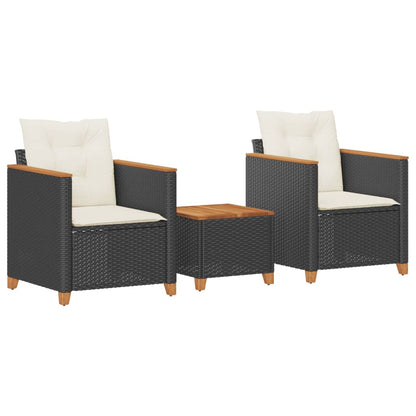 vidaXL Ensemble de bistrot 3 pcs avec coussins Noir Résine tressée Bois d'acacia
