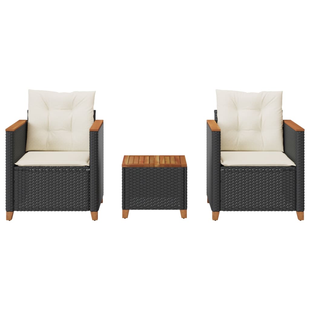 vidaXL Ensemble de bistrot 3 pcs avec coussins Noir Résine tressée Bois d'acacia