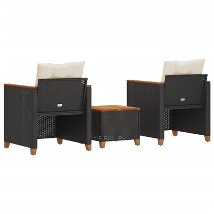 vidaXL Ensemble de bistrot 3 pcs avec coussins Noir Résine tressée Bois d'acacia