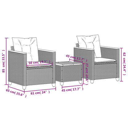 vidaXL Ensemble de bistrot 3 pcs avec coussins Noir Résine tressée Bois d'acacia