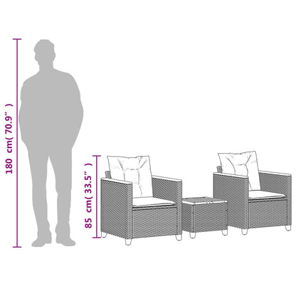 vidaXL Ensemble de bistrot 3 pcs avec coussins Noir Résine tressée Bois d'acacia