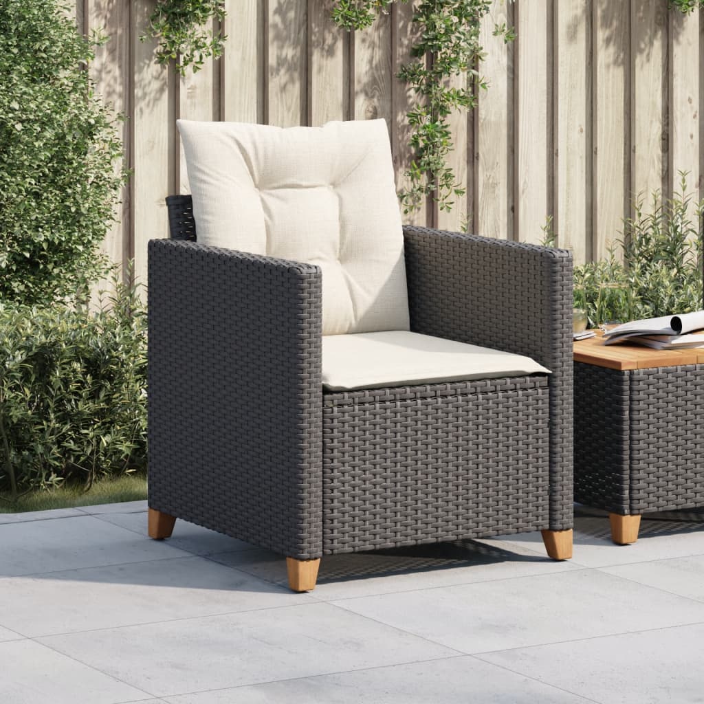 vidaXL Fauteuil de jardin avec coussins Noir Résine tressée