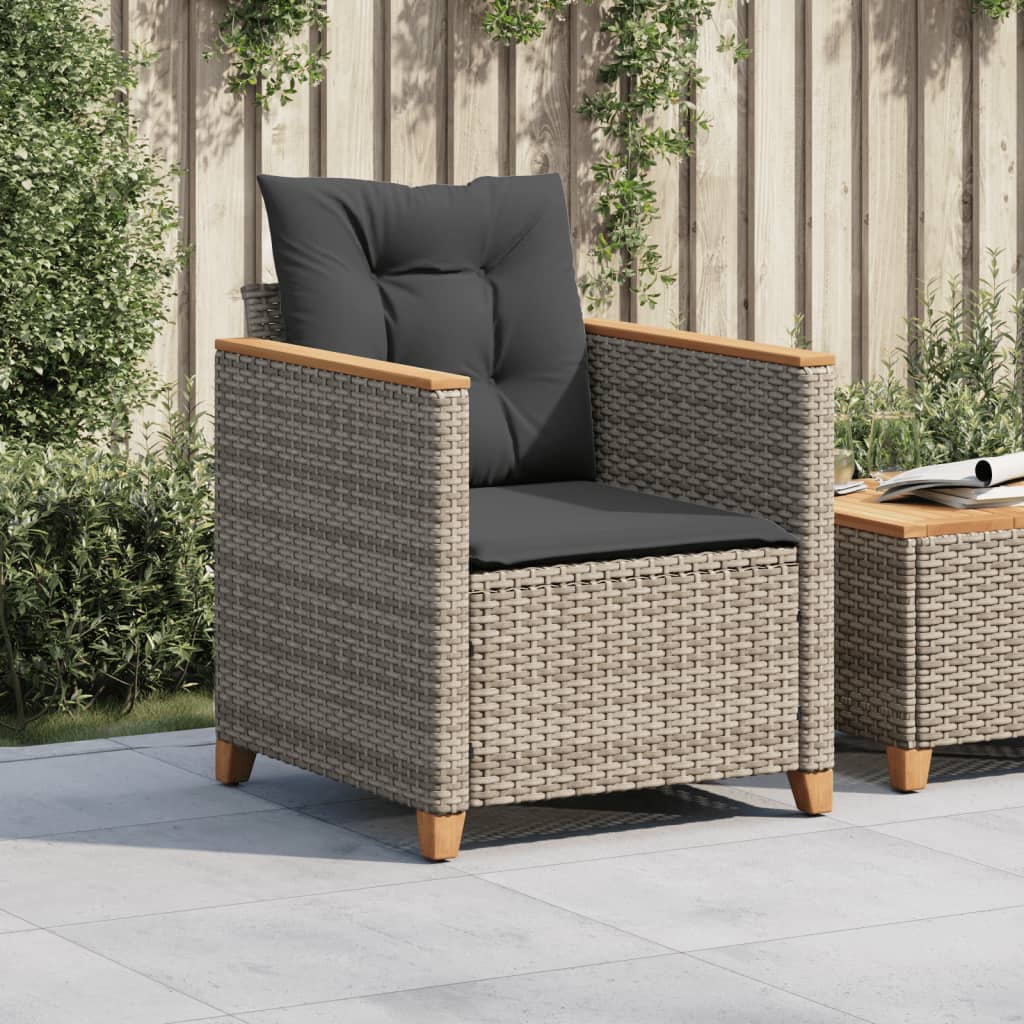 vidaXL Fauteuil de jardin avec coussin gris Résine tressée
