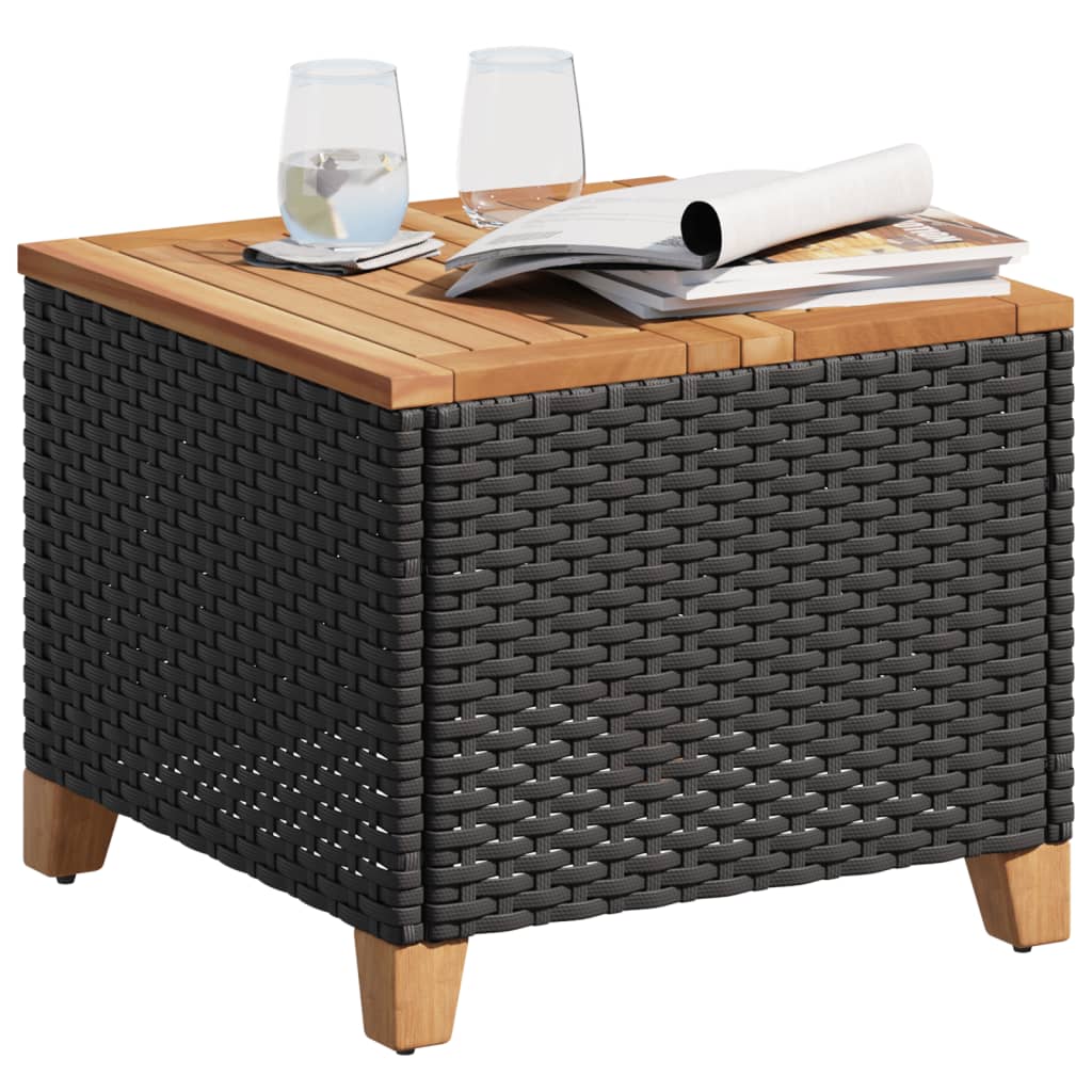 vidaXL Gartentisch Schwarz 45x45x37 cm Poly Rattan Akazienholz