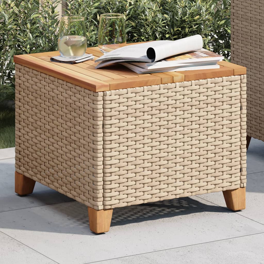vidaXL Gartentisch Beige 45x45x37 cm Poly Rattan Akazienholz