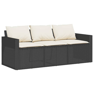 vidaXL Canapé de jardin 3 places avec coussins Noir Résine tressée
