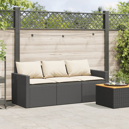vidaXL Canapé de jardin 3 places avec coussins Noir Résine tressée
