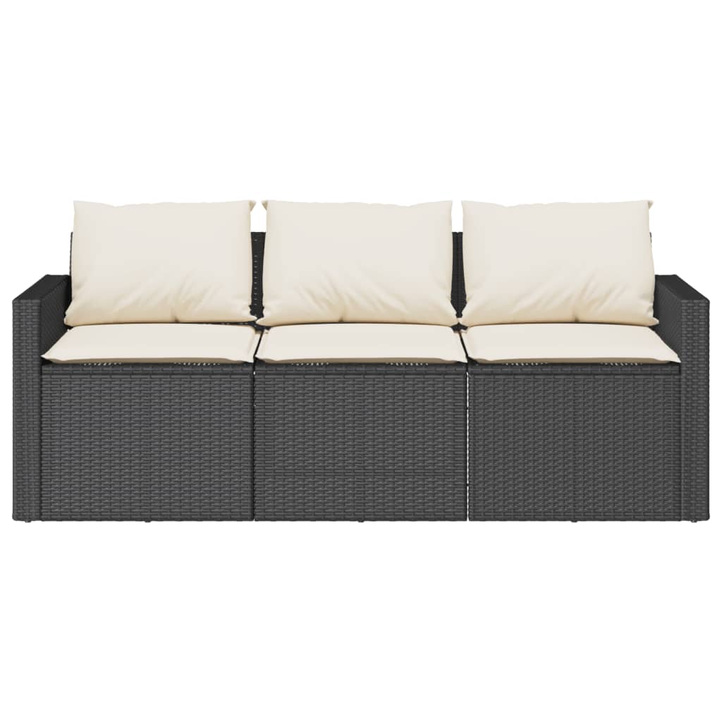 vidaXL Canapé de jardin 3 places avec coussins Noir Résine tressée