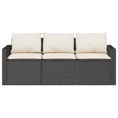 vidaXL Canapé de jardin 3 places avec coussins Noir Résine tressée