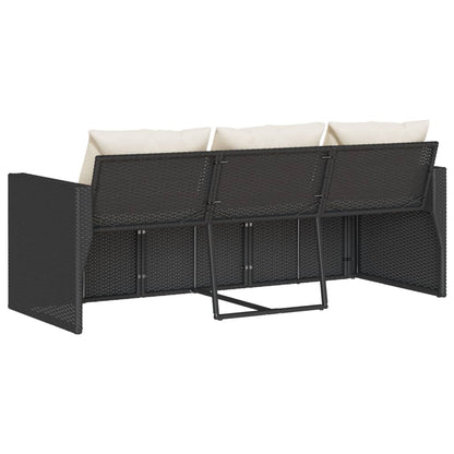 vidaXL Canapé de jardin 3 places avec coussins Noir Résine tressée