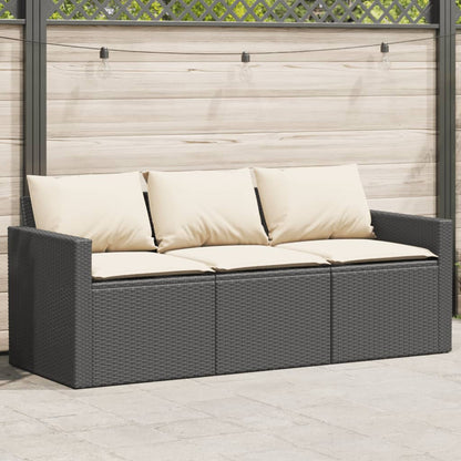 vidaXL Canapé de jardin 3 places avec coussins Noir Résine tressée