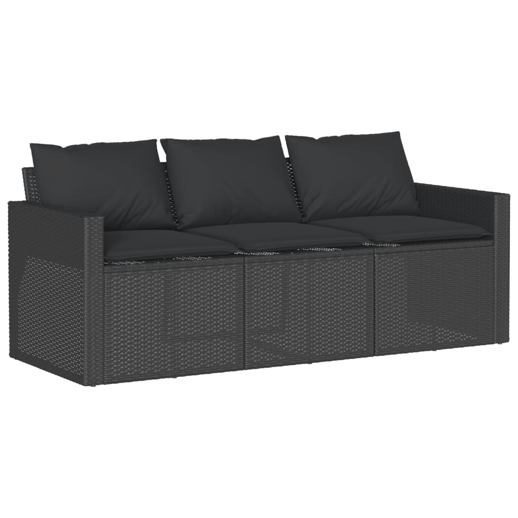 vidaXL Canapé de jardin 3 places avec coussins Noir Résine tressée