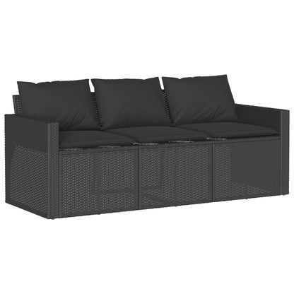 vidaXL Canapé de jardin 3 places avec coussins Noir Résine tressée