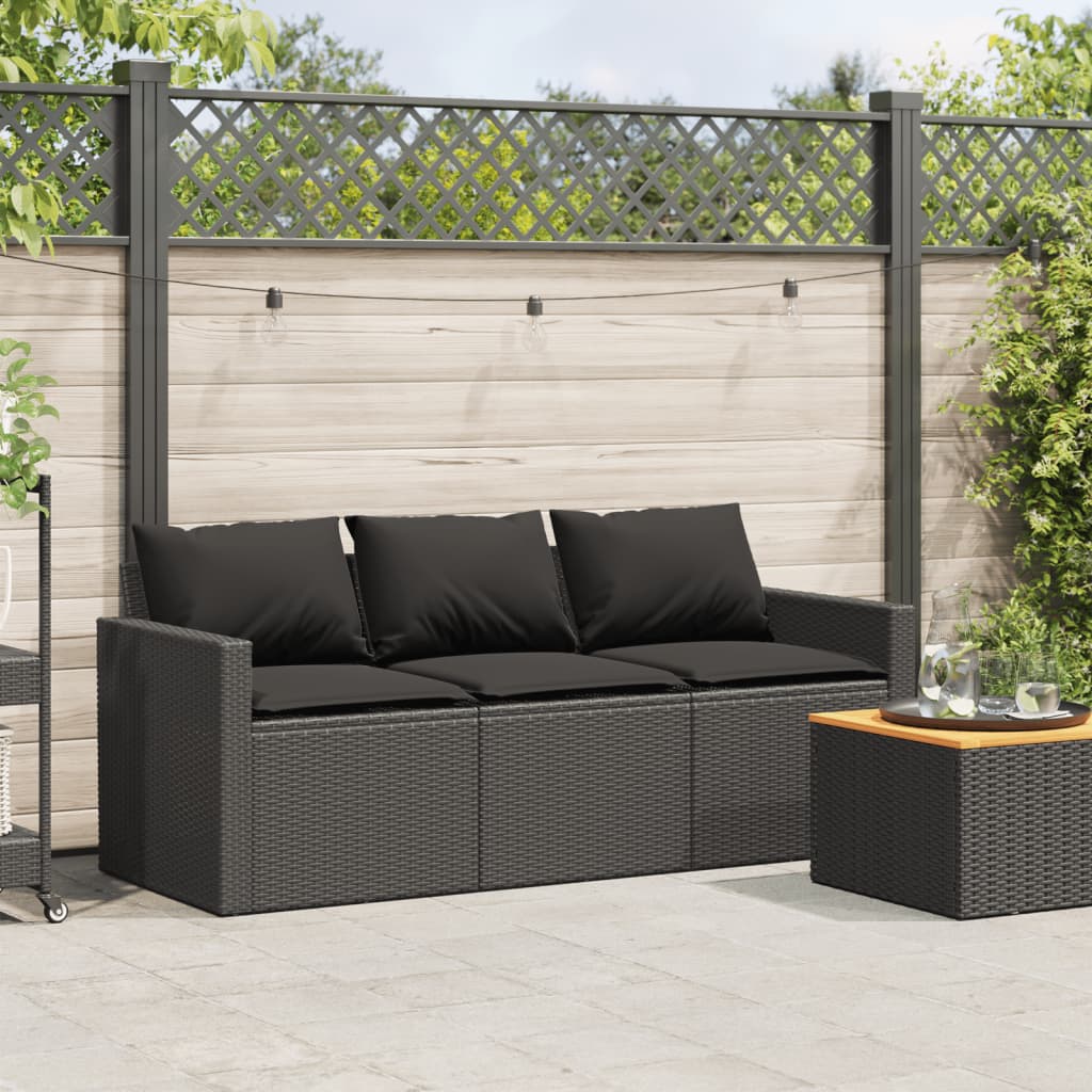 vidaXL Canapé de jardin 3 places avec coussins Noir Résine tressée