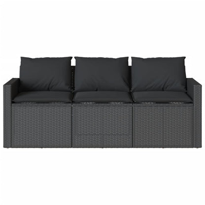 vidaXL Canapé de jardin 3 places avec coussins Noir Résine tressée