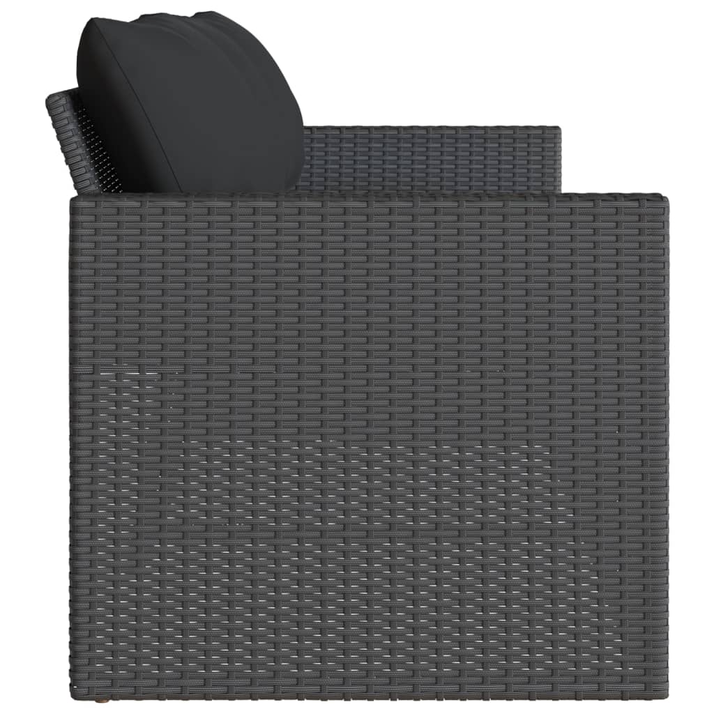 vidaXL Canapé de jardin 3 places avec coussins Noir Résine tressée