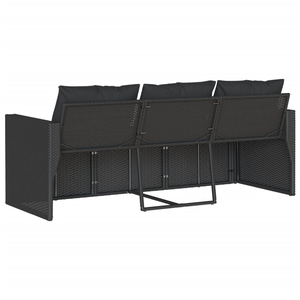 vidaXL Canapé de jardin 3 places avec coussins Noir Résine tressée