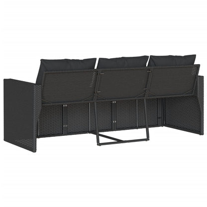 vidaXL Canapé de jardin 3 places avec coussins Noir Résine tressée