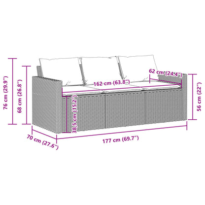 vidaXL Canapé de jardin 3 places avec coussins Noir Résine tressée
