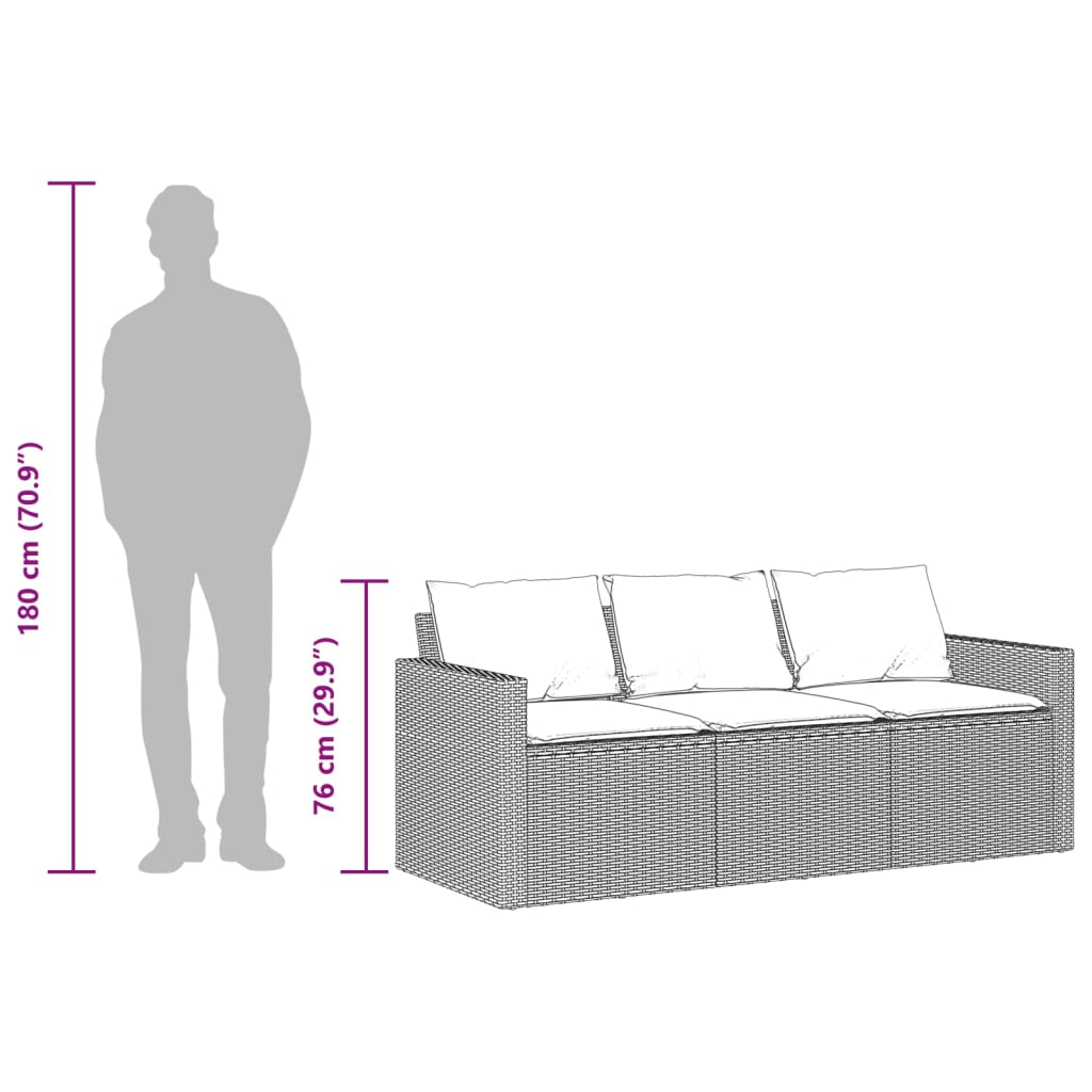 vidaXL Canapé de jardin 3 places avec coussins Noir Résine tressée