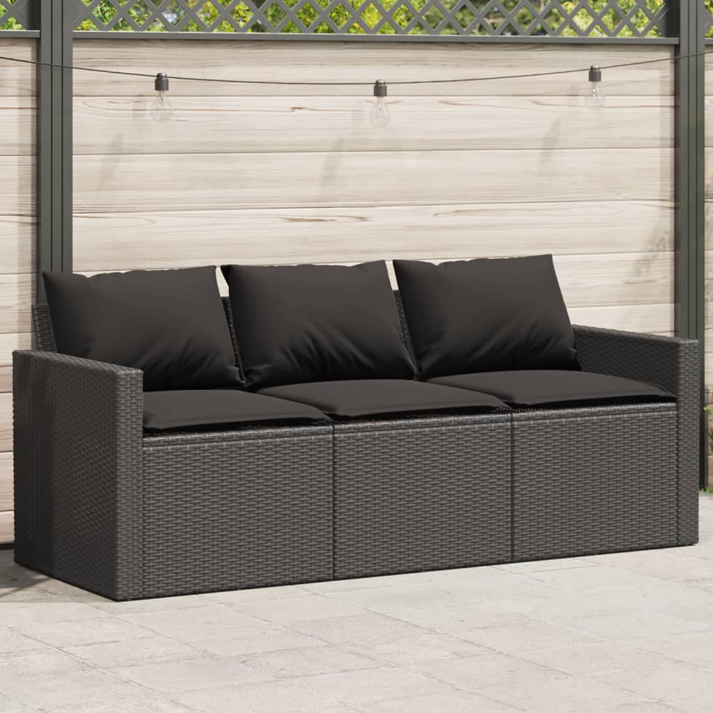 vidaXL Canapé de jardin 3 places avec coussins Noir Résine tressée