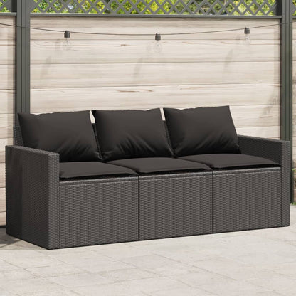 vidaXL Canapé de jardin 3 places avec coussins Noir Résine tressée