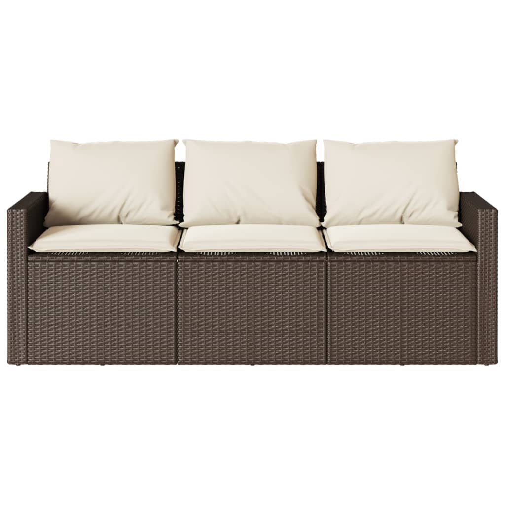 vidaXL Canapé de jardin 3 places avec coussins en résine tressée marron