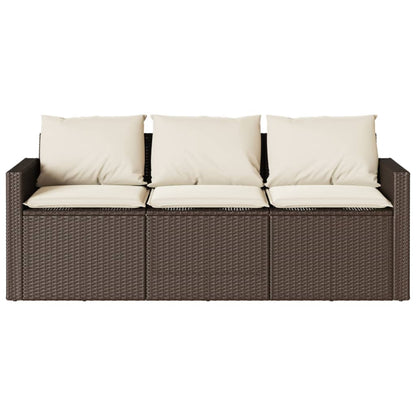 vidaXL Canapé de jardin 3 places avec coussins en résine tressée marron