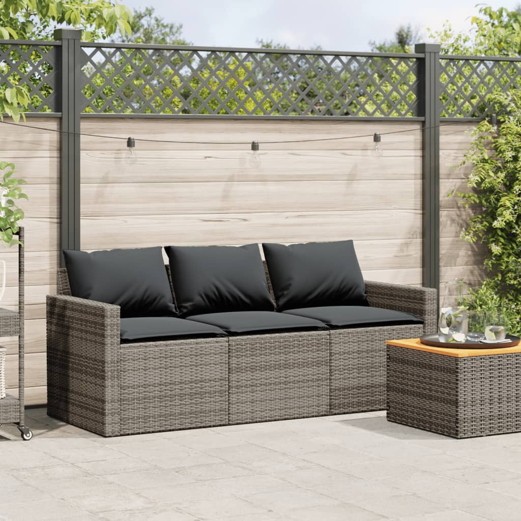 vidaXL Canapé de jardin 3 places avec coussins en résine tressée gris