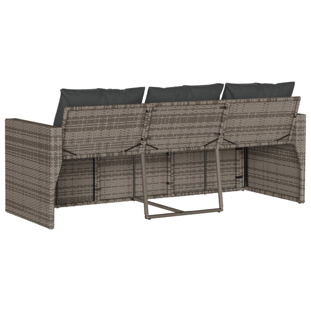 vidaXL Canapé de jardin 3 places avec coussins en résine tressée gris