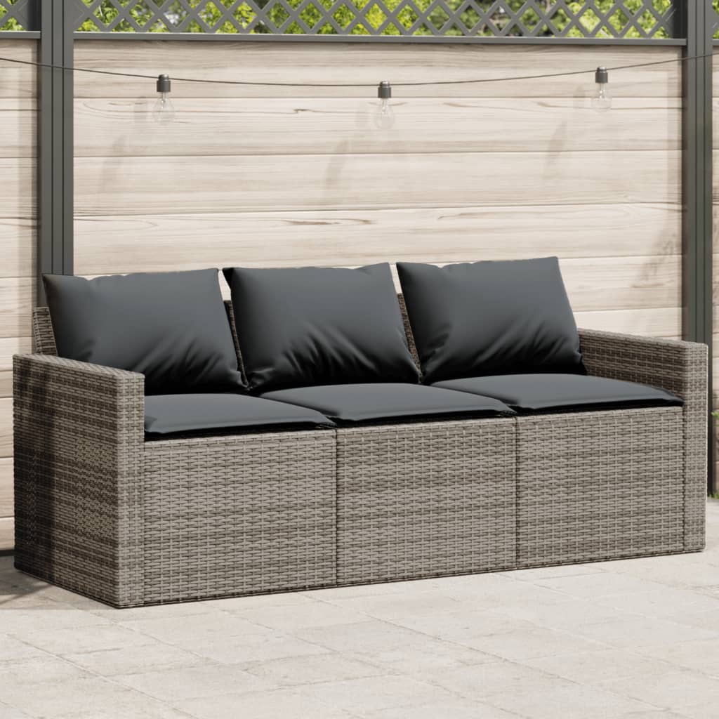 vidaXL Canapé de jardin 3 places avec coussins en résine tressée gris