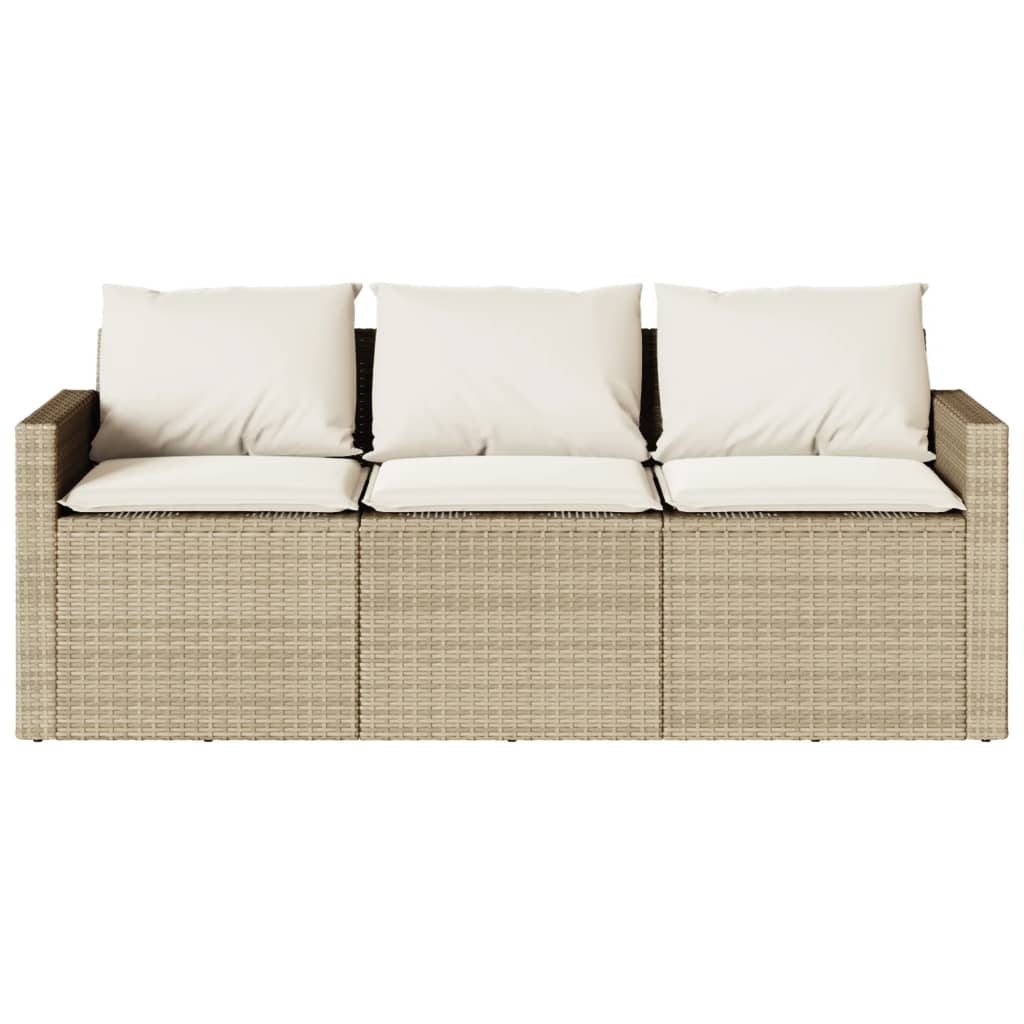 vidaXL Gartensofa mit Kissen 3-Sitzer Beige Poly Rattan