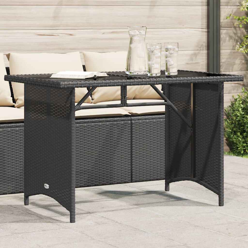 vidaXL Table de jardin avec plateau en verre Noir 110x68x70 cm Résine tressée