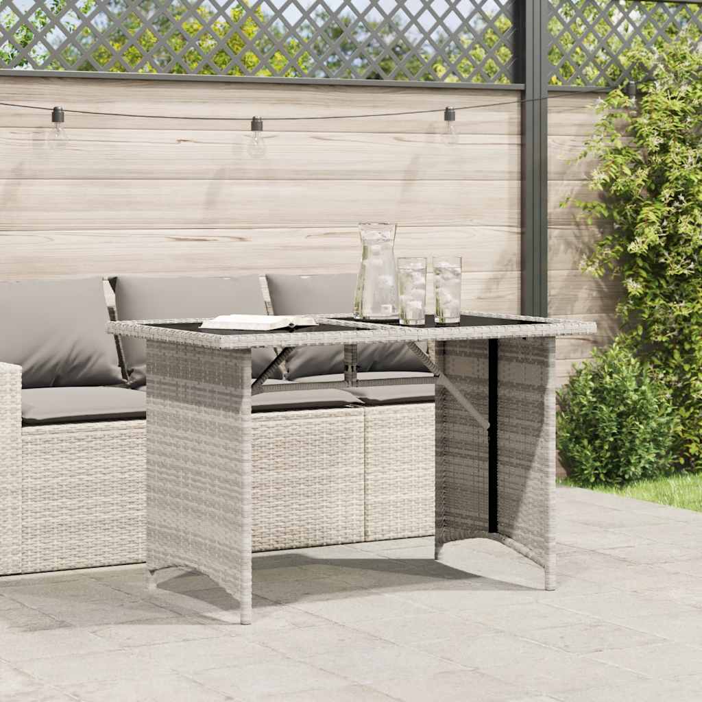 vidaXL Gartentisch mit Glasplatte Hellgrau 110x68x70 cm Poly Rattan