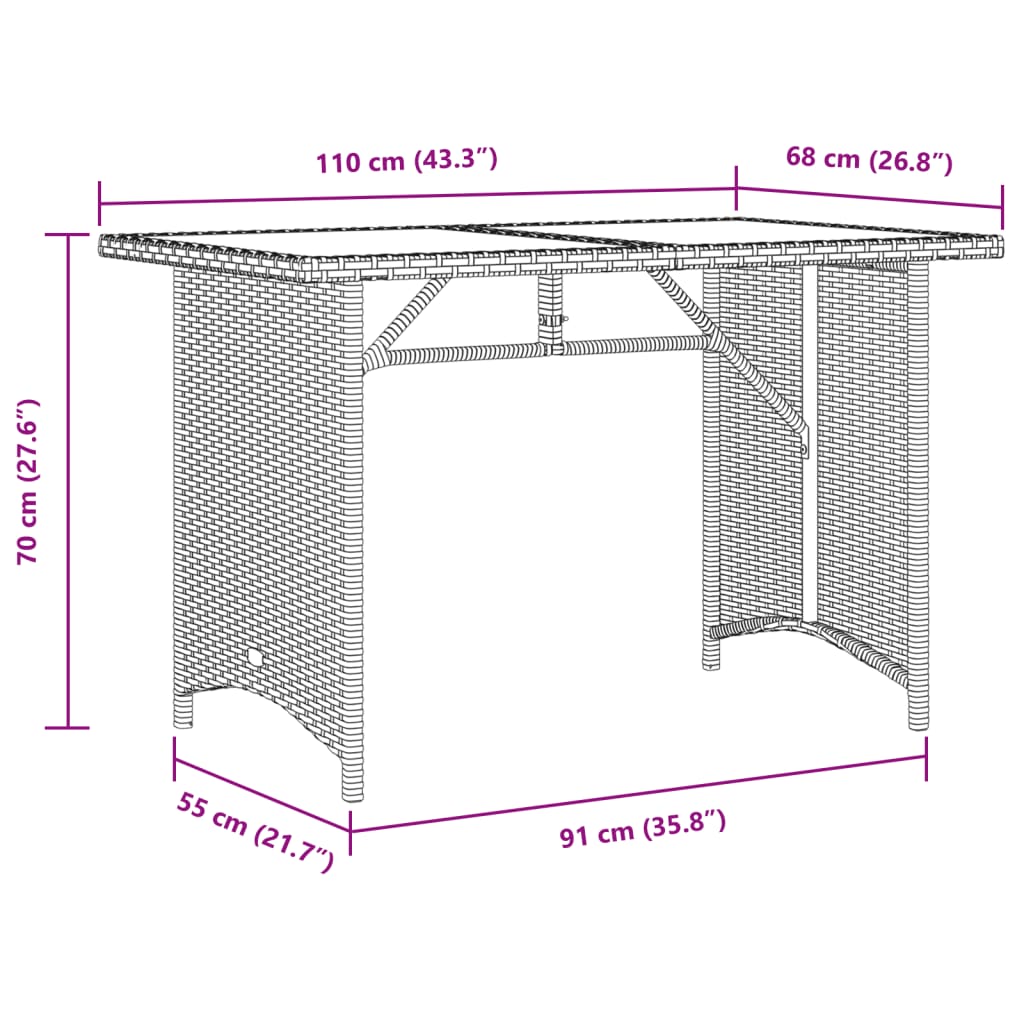 vidaXL Gartentisch mit Holzplatte Grau 110x68x70 cm Poly Rattan