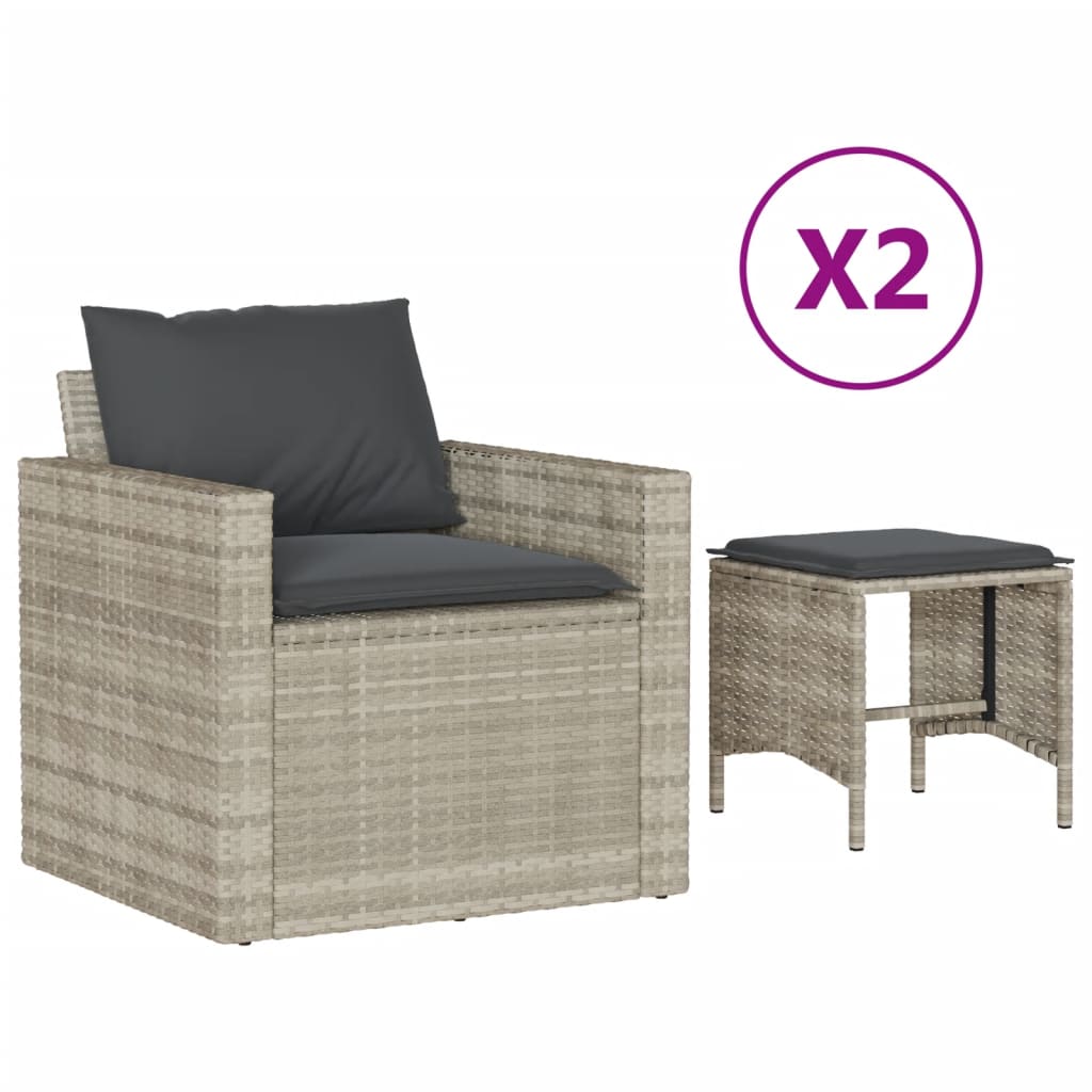 vidaXL 4-tlg. Garten-Sofagarnitur mit Kissen Hellgrau Poly Rattan