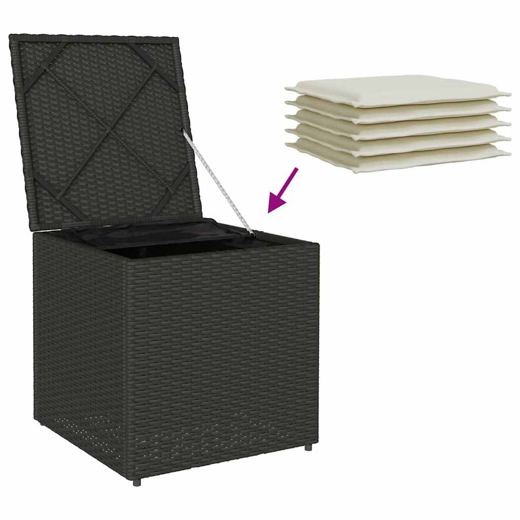 Kissenbox mit Speicher Schwarz 50 x 50 x 50 cm Poly-Rattan