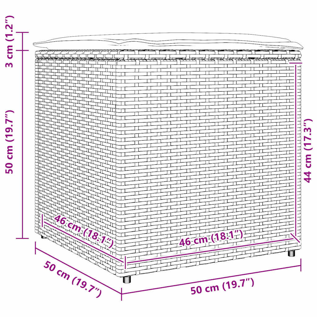 vidaXL Kissenbox mit Speicher Grau 50 x 50 x 50 cm Poly-Rattan