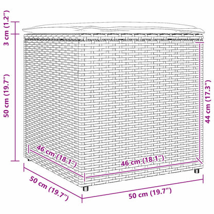 vidaXL Kissenbox mit Speicher Grau 50 x 50 x 50 cm Poly-Rattan