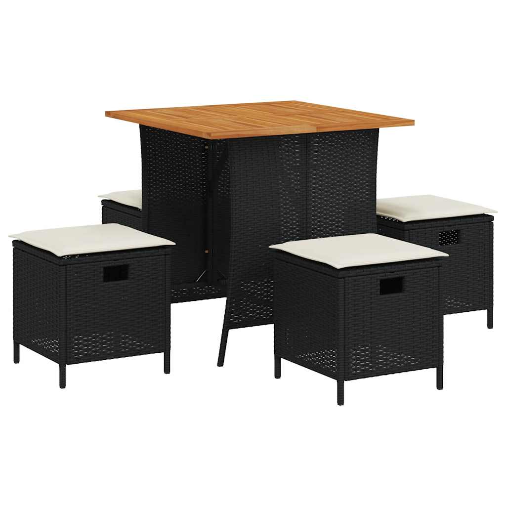 vidaXL 5-tlg. Garten-Essgruppe mit Kissen Schwarz Poly Rattan