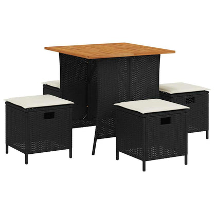 vidaXL 5-tlg. Garten-Essgruppe mit Kissen Schwarz Poly Rattan