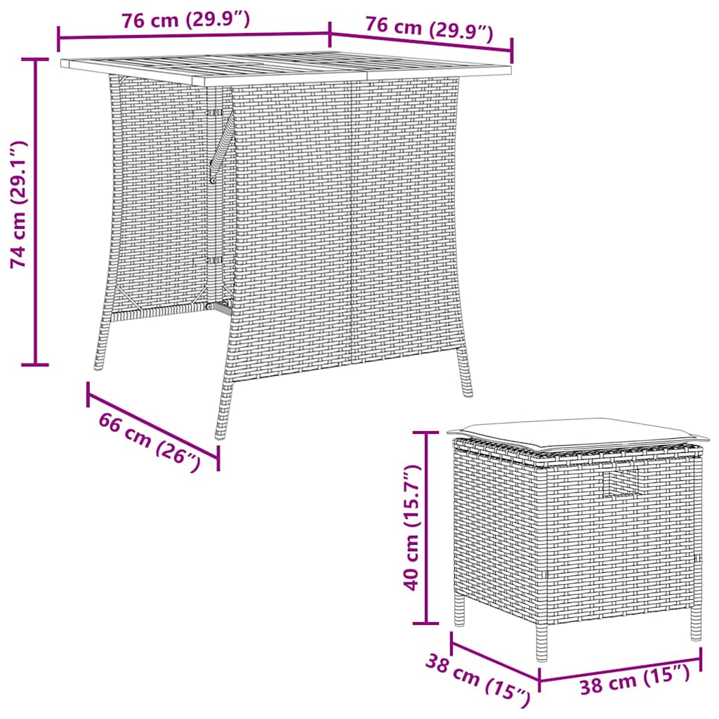 vidaXL 5-tlg. Garten-Essgruppe mit Kissen Schwarz Poly Rattan