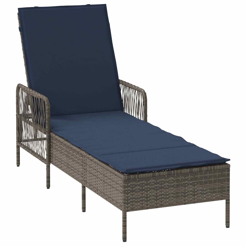 Sonnenliege Grau und Marineblau 55 x 200 x 92 cm Poly-Rattan