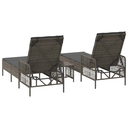 Sonnenliege mit Kissen 3 pcs Grau und Dunkelgrau Poly-Rattan
