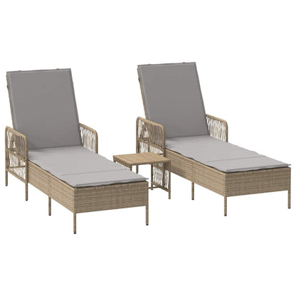 Sonnenliege mit Kissen 3 pcs Beige und Hellgrau Poly-Rattan